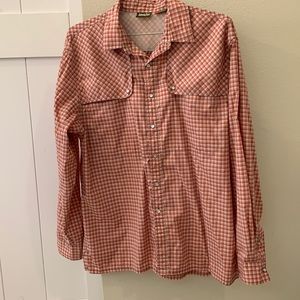 Long sleeve button down plaid print top
